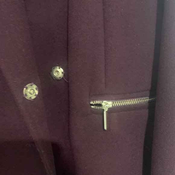 Topshop Petite Burgundy Brown Gold Zipper Pockets Wool Blend Coat - Size 10 - Picture 5 of 7